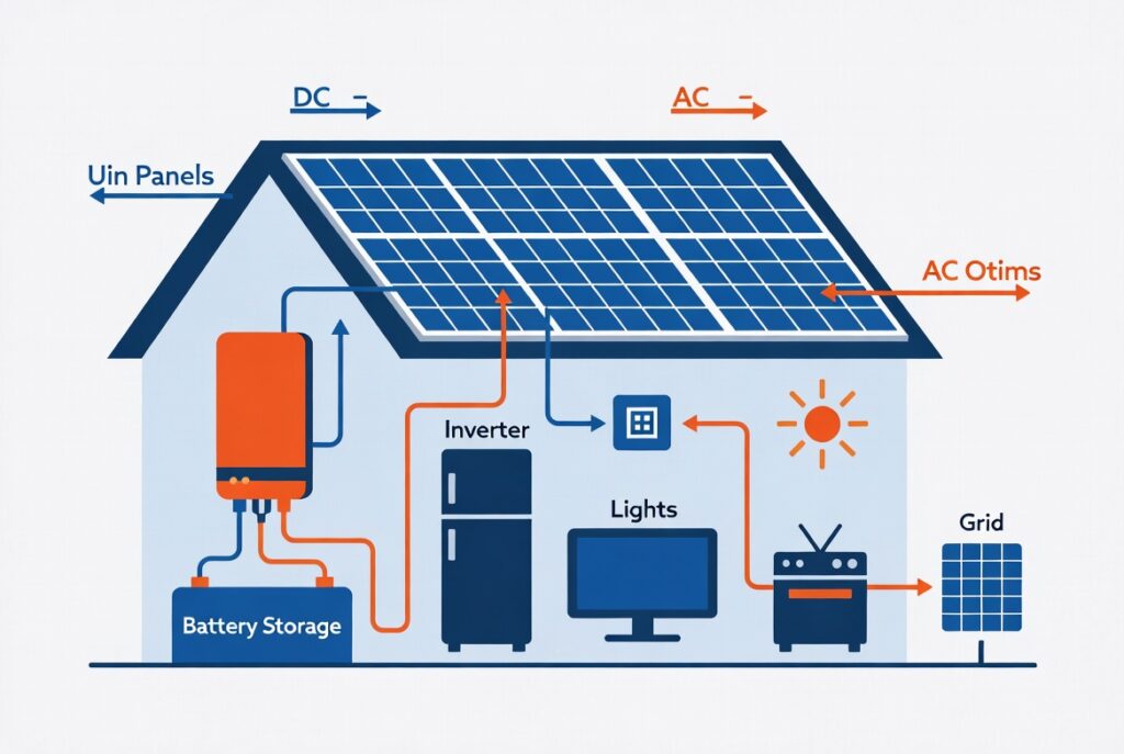 Diagram of home solar panel and battery storage system