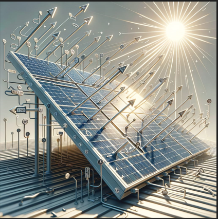 Solar panel tilt angle diagram showing sun rays hitting panels at different angles