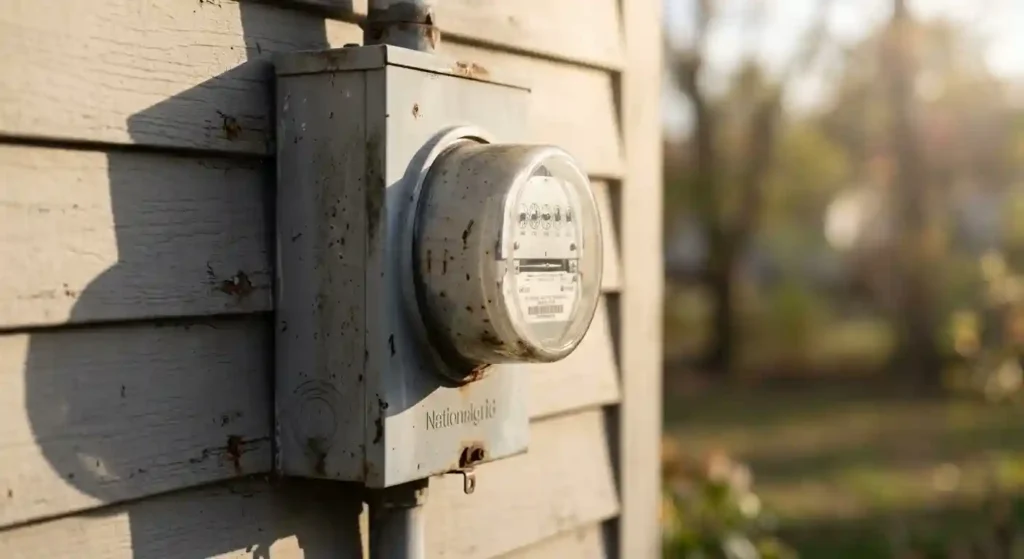 Electric utility meter representing reduced grid dependence after off-grid solar. How Much Does Off-Grid Solar Save