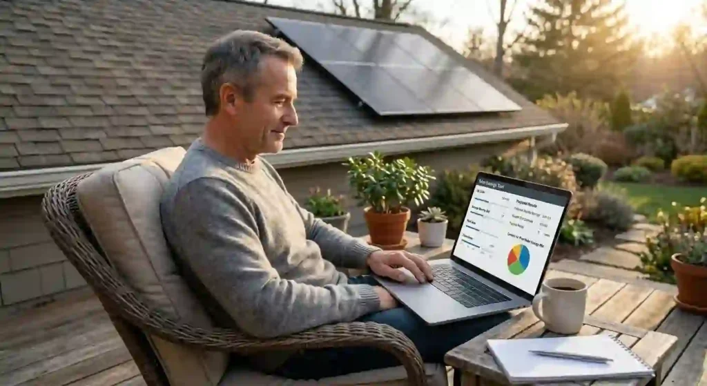 Homeowner using a solar cost calculator to estimate installation cost for their home