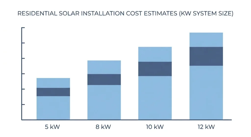 Bar chart illustrating how solar panel installation cost increases with system size