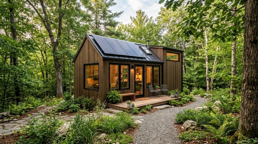 Modern tiny home powered by rooftop solar panels