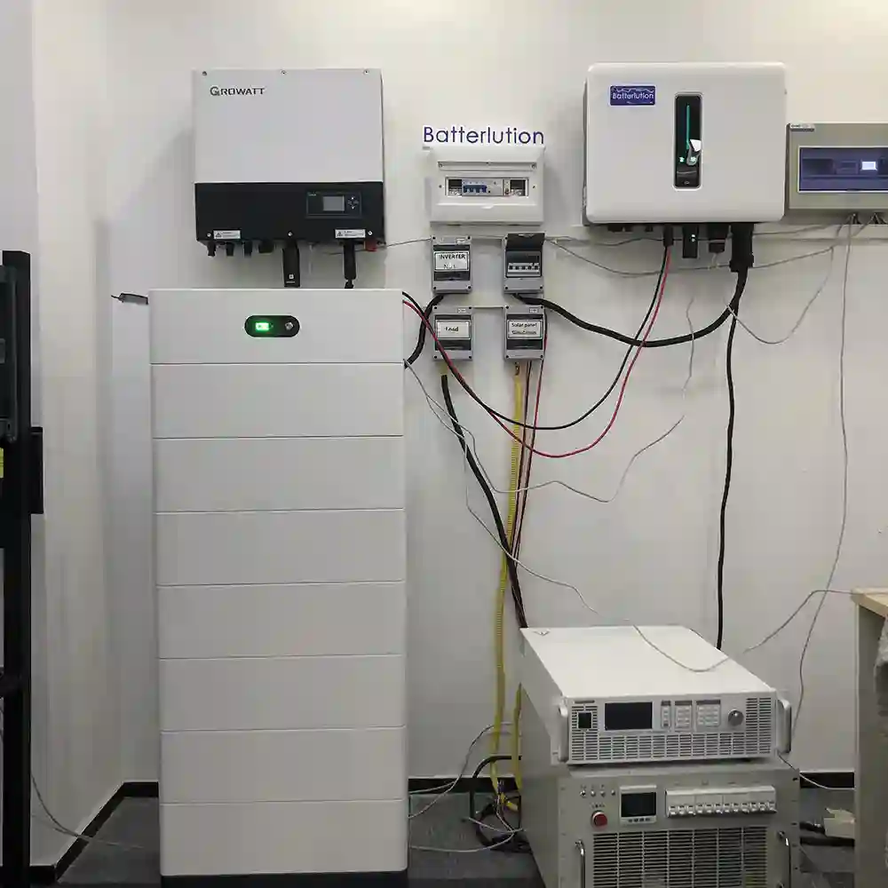 Residential battery storage equipment Residential battery storage equipment beside an inverter and electrical equipment