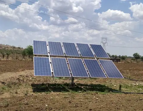 Photovoltaic solar array powering a remote water pump installation